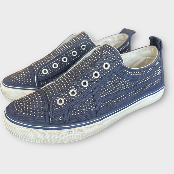 True Religion Aubrie‎ Sneakers Women's 9.5 Blue Studded Rhinestone Slip On Shoes - Picture 1 of 10